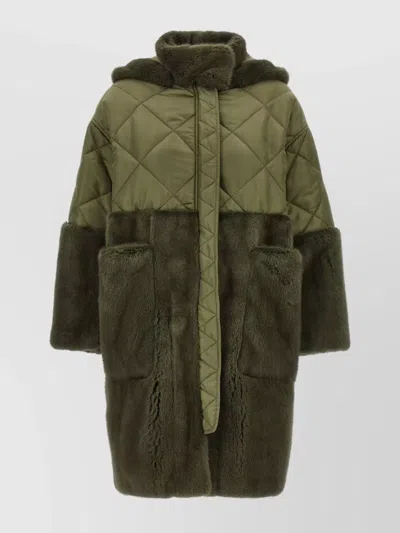 Blancha Long Quilted Down Jacket With Faux Fur In Green