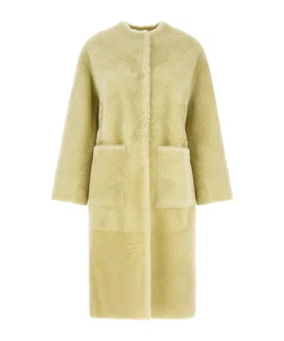 Blancha Long Sleeve Mid Length Fur Coat In Green