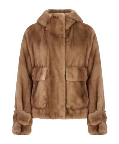 Blancha Long-sleeved Fur In Brown