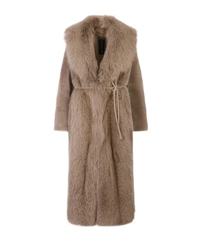Blancha Long-sleeved Fur Coat In Brown