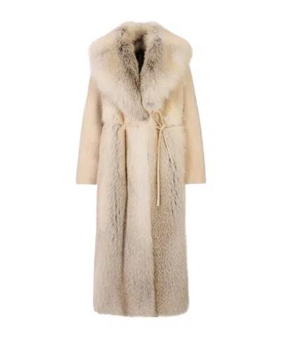 Blancha Long-sleeved Fur Coat In Neutral