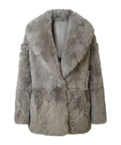 Blancha Long-sleeved Leather Jacket In Gray
