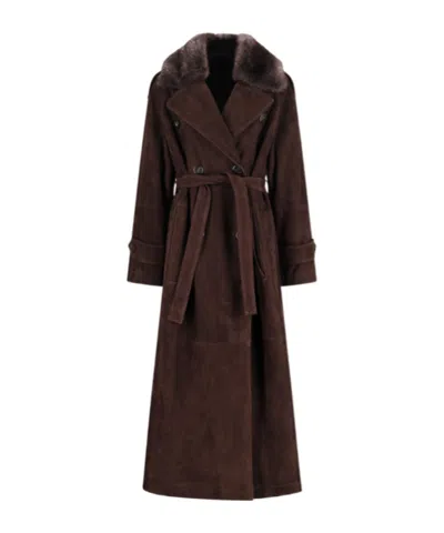 Blancha Long-sleeved Trench Coat In Brown
