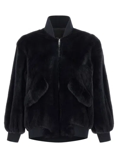 Blancha Luxurious Mink Fur Bomber Jacket With Zip Closure And Casual Appeal In Black