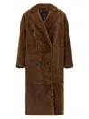 Blancha Double-breasted Longline Fur Jacket In Brown