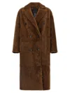 Blancha Double-breasted Longline Fur Jacket In Brown