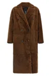 Blancha Double-breasted Longline Fur Jacket In Brown