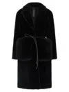 Blancha Straight-volpe Fur Belted Long Jacket In Black