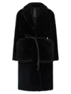 Blancha Straight-volpe Fur Belted Long Jacket In Black