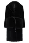 Blancha Straight-volpe Fur Belted Long Jacket In Black