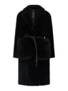 Blancha Straight-volpe Fur Belted Long Jacket In Black