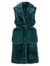 Blancha Straight-volpe Shadow Belted Faux Fur Vest In Green
