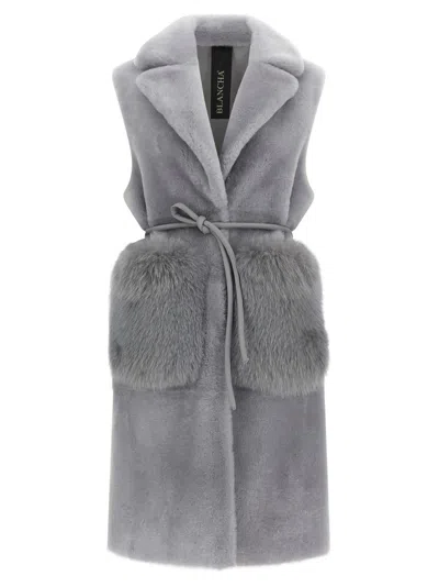 Blancha Straight-volpe Shadow Belted Shawl Collar Vest In Gray