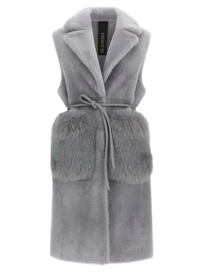 Blancha Straight-volpe Shadow Belted Shawl Collar Vest In Gray