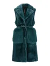 Blancha Straight-volpe Shadow Belted Faux Fur Vest In Green