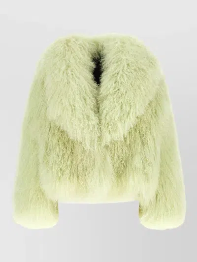 Blancha Mongolia Cropped Hooded Faux Fur Coat In Green