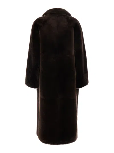 Blancha Notched-collar Shearling Jacket With Hidden Front And Side Pockets In Brown