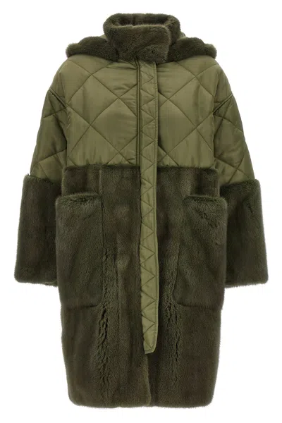 Blancha Long Quilted Down Jacket With Faux Fur In Green