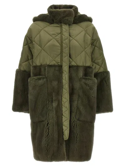 Blancha Long Quilted Down Jacket With Faux Fur In Green