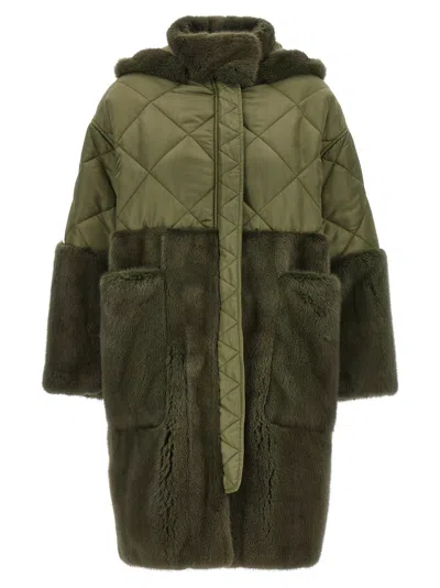 Blancha 'nylon Diamond-visone' Long Down Jacket In Green