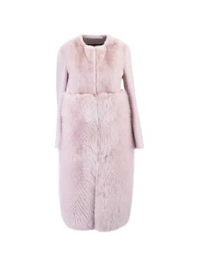 Blancha Panelled Fur-trim Coat In Pink