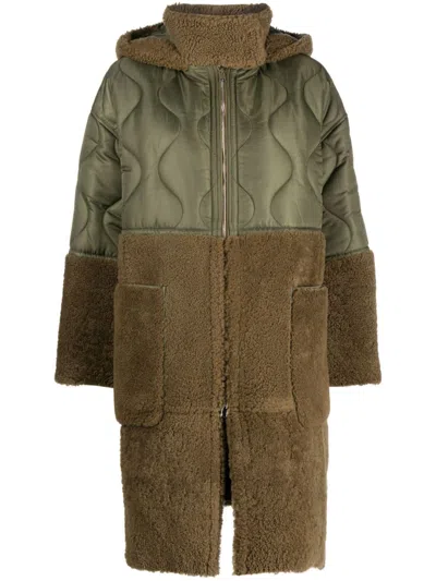 Blancha Panelled Quilted Hooded Jacket In Green