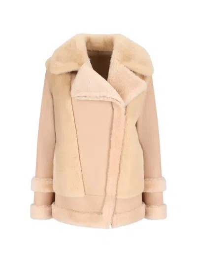 Blancha Panelled Shearling Jacket In Neutral