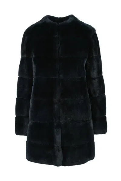 Blancha Rabbit Fur Coat - Midnight Blue In Black