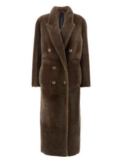 Blancha Brown Double-breasted Shearling Coat With Peak Revers