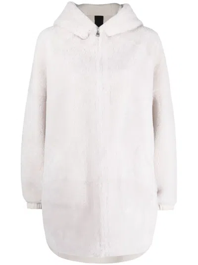 Blancha Reversible Hooded Shearling Coat In White