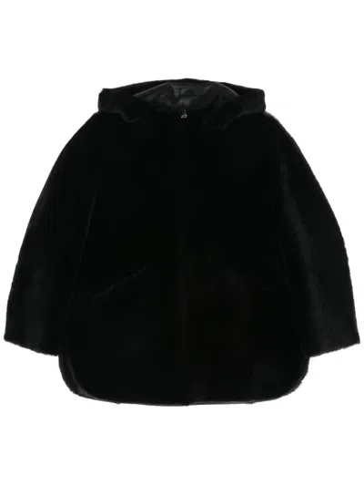 Blancha Reversible Shearling Hooded Coat In Schwarz