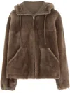 Blancha Reversible Shearling Jacket With Drawstring Hood In Brown