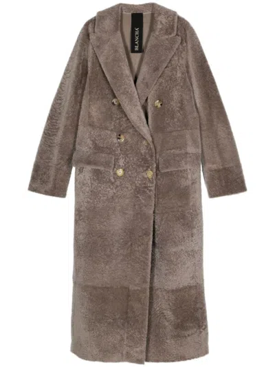 Blancha Double-breasted Shearling Coat In Gray