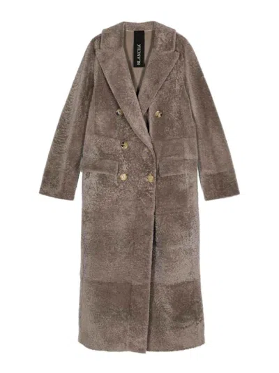 Blancha Double-breasted Shearling Coat In Gray