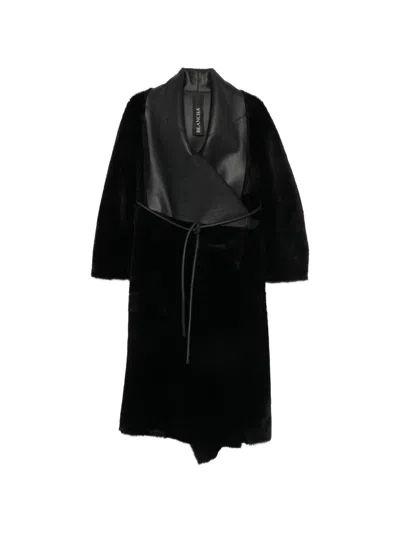 Blancha Shearling Coat With Leather Inserts In Black