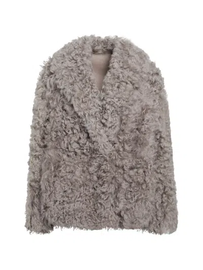 Blancha Faux Fur Jacket Long Sleeves Pockets In Gold