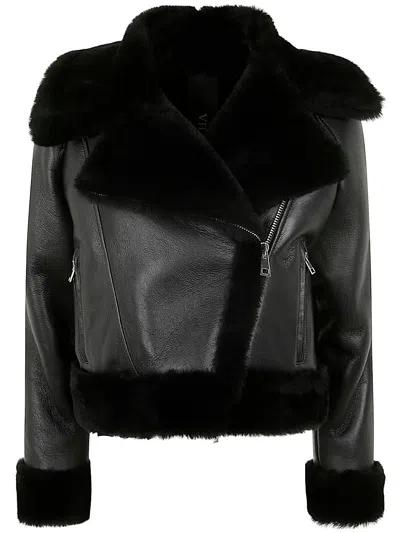 Blancha Cropped Shearling Coat Faux Fur In Black