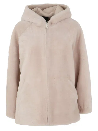 Blancha Shearling Jacket Hood Side Pockets In Neutral