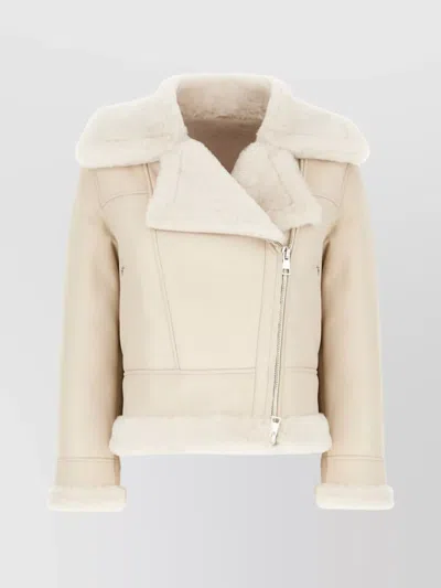 Blancha Shearling Jacket With Faux Fur Collar In Neutral