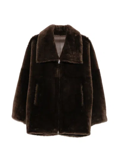 Blancha Shearling Jacket With Zip In Brown