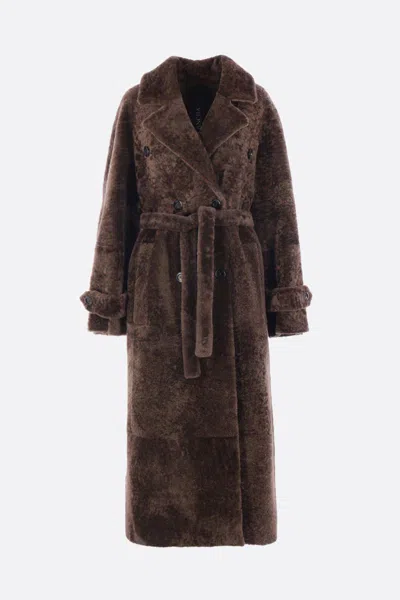 Blancha Shearling Coat Waist Belted In Brown
