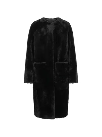 Blancha Shearling Panelled Coat In Black
