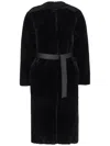 Blancha Shearling Reversible Coat Waist Belt Pockets In Black