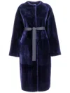 Blancha Shearling Reversible Coat Waist Sleeves Texture Pockets In Blue
