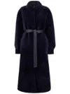 Blancha Shearling Reversible Coat Waist Collar Neck In Blue