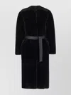 Blancha Shearling Reversible Coat Waist Belt Pockets In Black