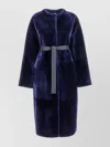 Blancha Shearling Reversible Coat Waist Sleeves Texture Pockets In Blue