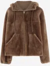 Blancha Brown Reversible Shearling Jacket With Drawstring Hood And Front Zip Closure In Brown
