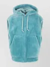 Blancha Shearling Vest Hooded Front Pockets In Blue