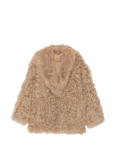 Blancha Shearling-effect Lapel Coat In Brown